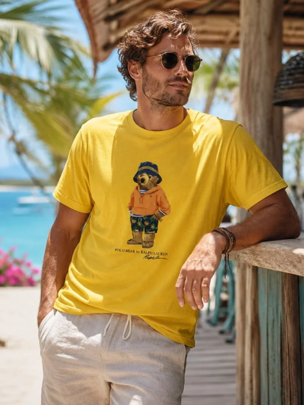Polo Ralph Lauren Men's Graphic Polo Bear T-Shirt Size L Yellow